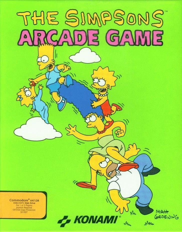 The Simpsons Arcade Game box art for Commodore 64